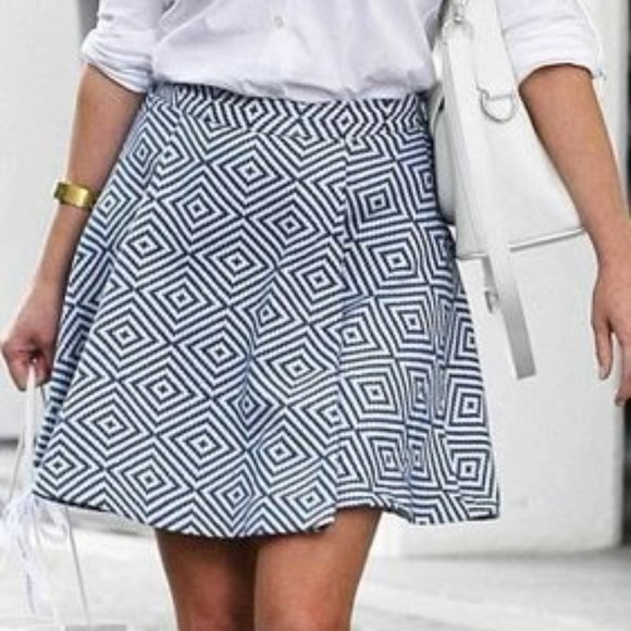 Geometric Patterned Blue and White Skirt - Picture 1 of 7